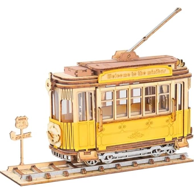 TRAM 3D WOODEN PUZZLE WOODEN MODEL BUILDING KIT PUZZLE GAMES WOODEN MODEL KITS FOR ADULTS LASER CUT PUZZLE CRAFT SETS - Image 1